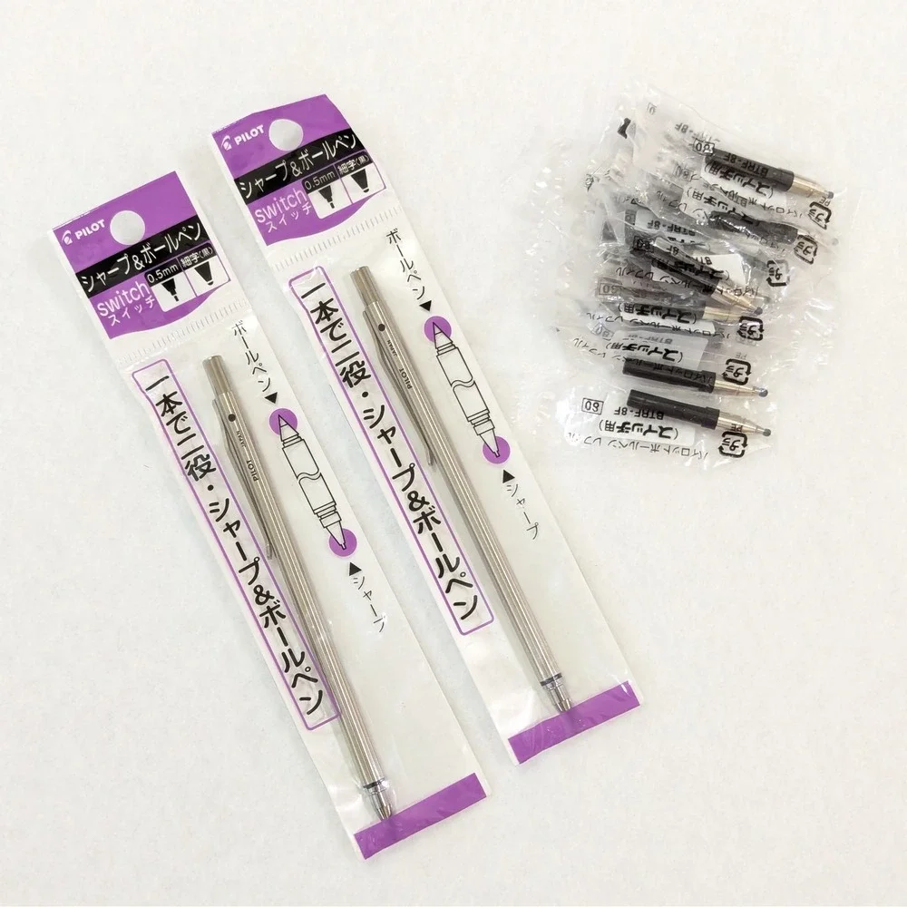 2 Pilot Birdy Switch Ballpoint Pen/Mechanical Pencil + 14 Ink Refills BTRF-8F-B